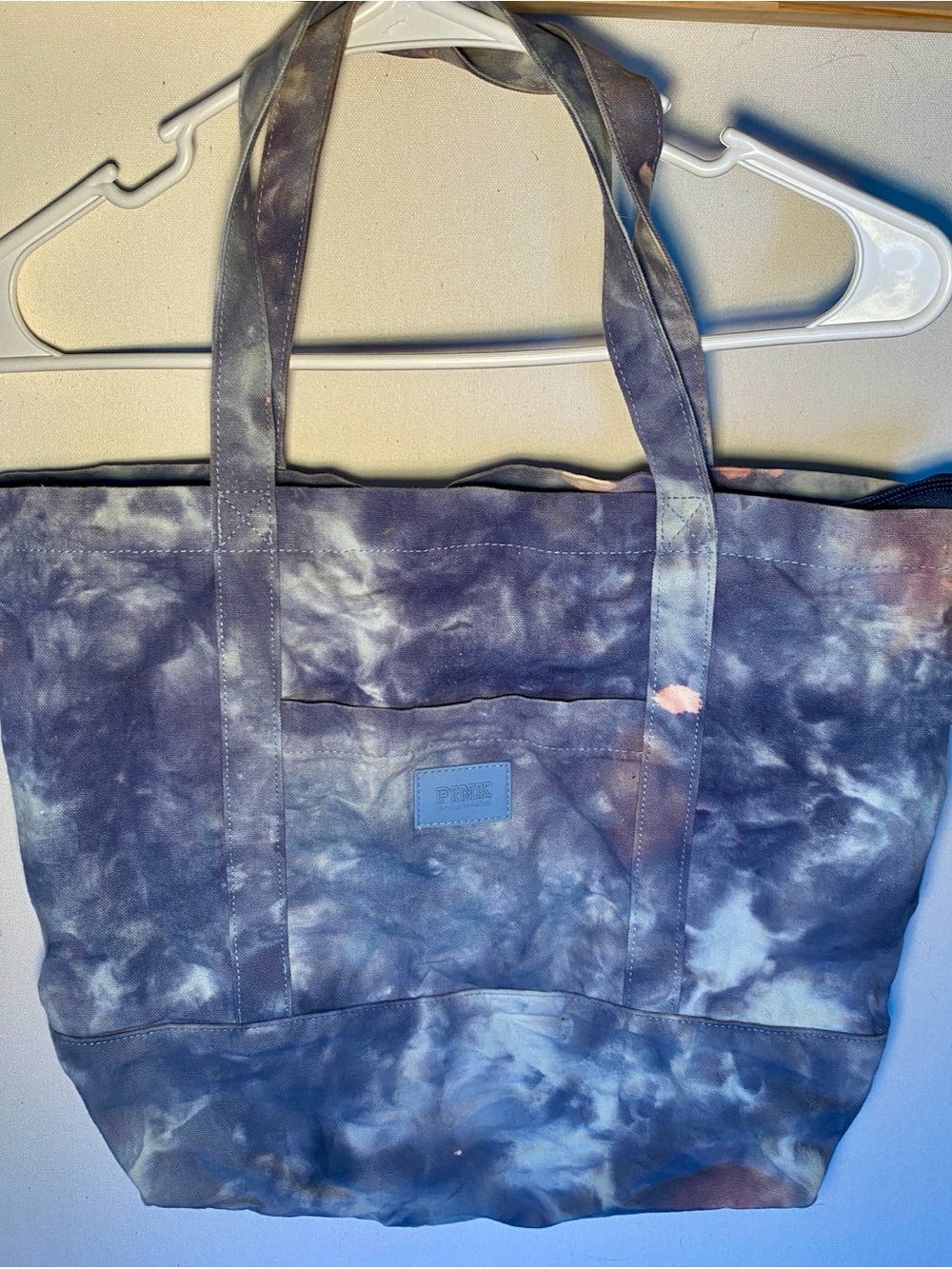PINK Victoria's Secret Navy and Gray Tie-Dye Canvas Tote